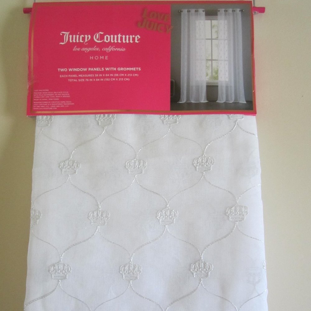 Juicy Couture Crown White 2 Window Panels With Grommets Sheer Curtain